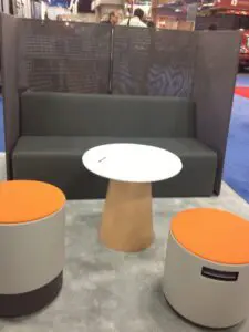 Steelcase round tables, couch and ball chairs