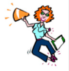 Animated woman with megaphone and clipboard