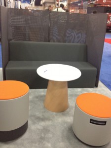 Steelcase round tables, couch and ball chairs