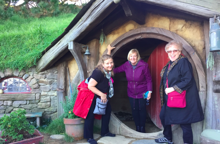 Leigh, Cynthia, and Barbara at Hobbiton