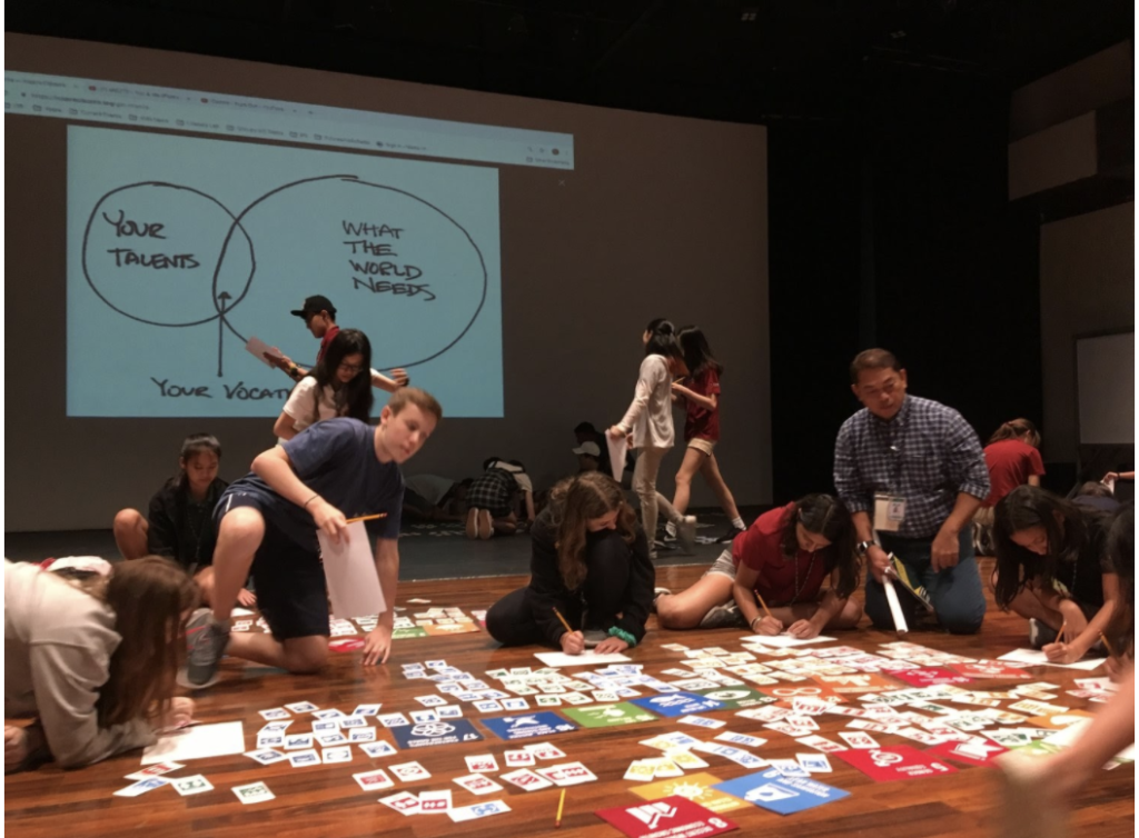 Students at the Global Issues Network Conference in Manila, Philippines work on their ownpersonal projects or vocations using Talent + Target = Vocation