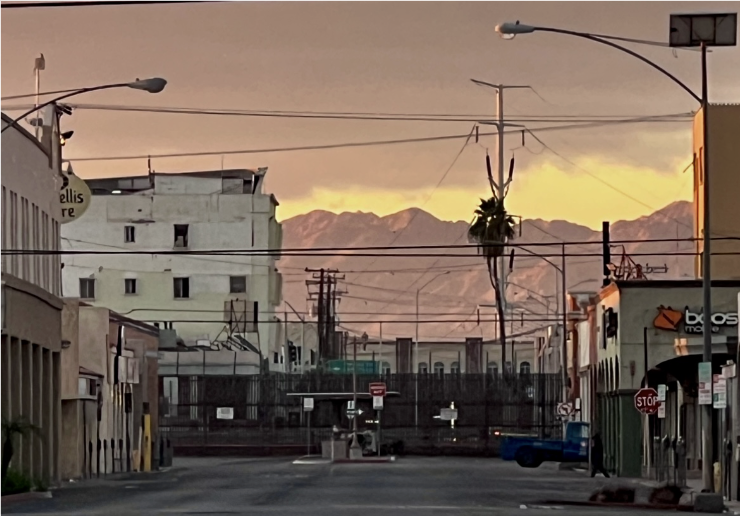 Downtown Calexico and Mexicali through the Border Wall