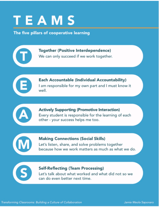 The Foundation of cooperative learning, TEAMS.