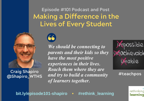 Podcast graphic: smiling speaker, education quote