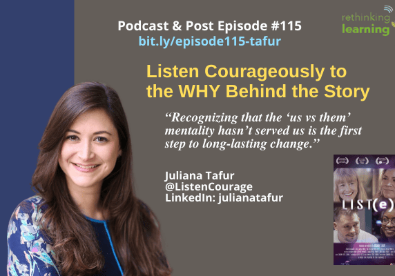 Woman smiling beside podcast episode promotional graphic