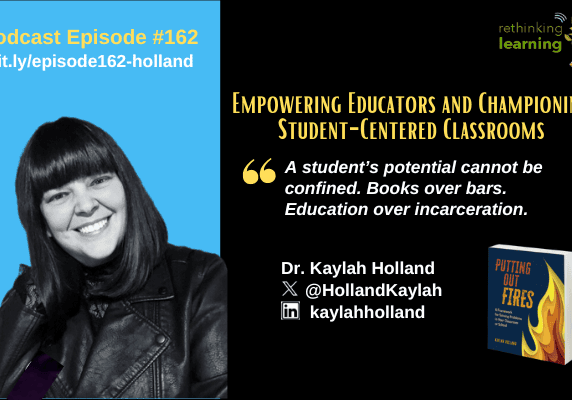 Education podcast artwork: smiling woman, book