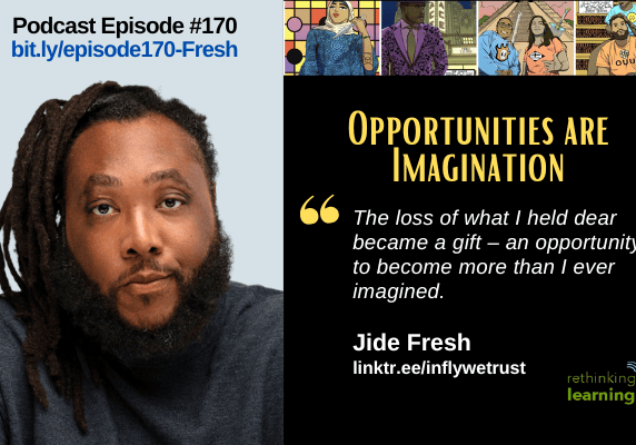 Portrait of man beside podcast quote about opportunity