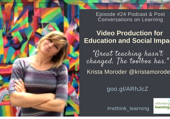 Podcast promo: woman standing before colorful mural