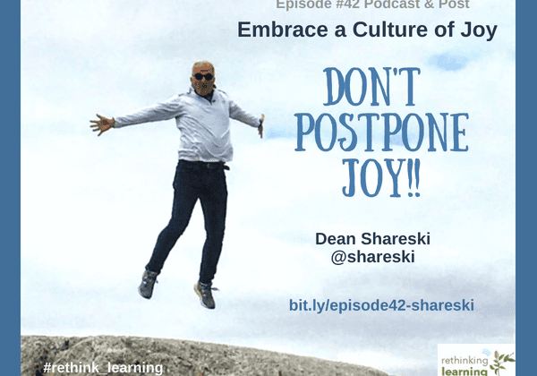 Person jumping joyfully beside Don't Postpone Joy text