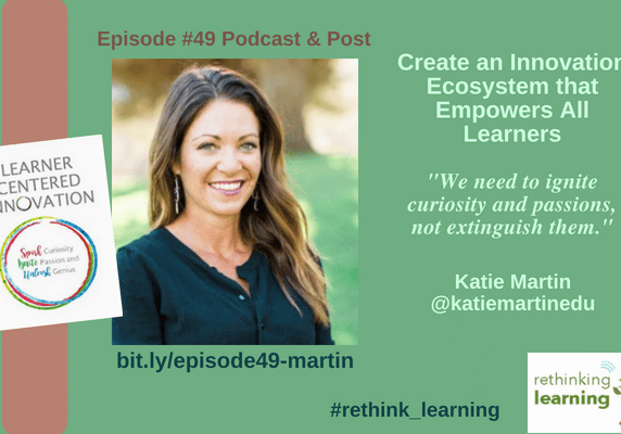 Smiling woman promoting innovation education podcast