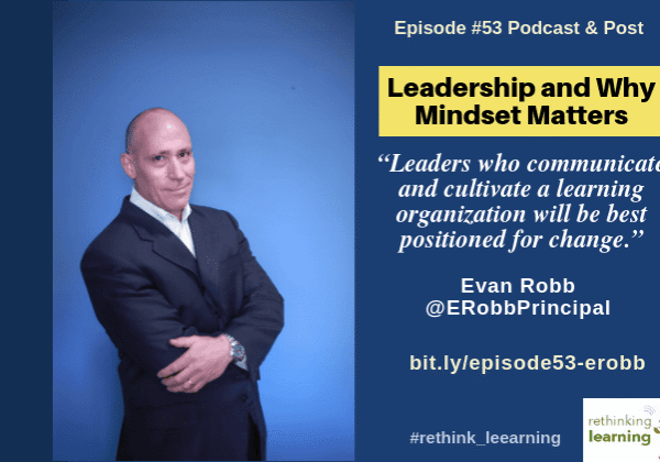Man in suit beside leadership podcast graphic