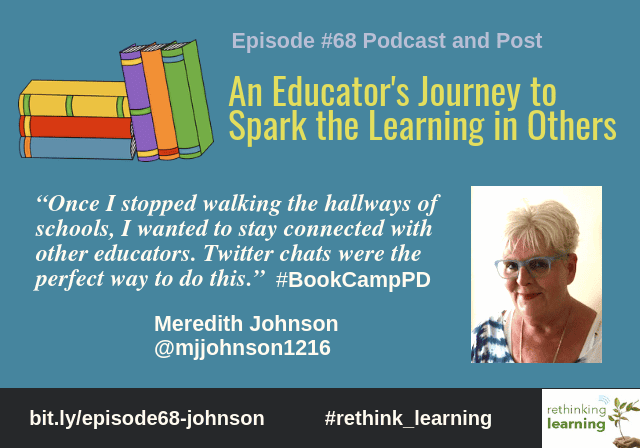 Podcast graphic with educator headshot and books