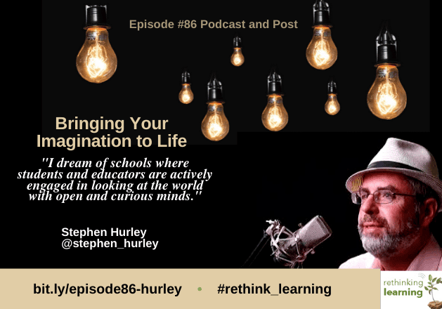 Podcast cover with glowing bulbs and host