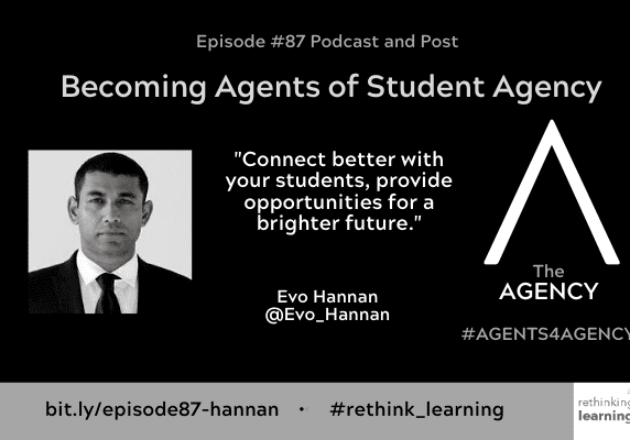 Podcast slide about student agency with portrait