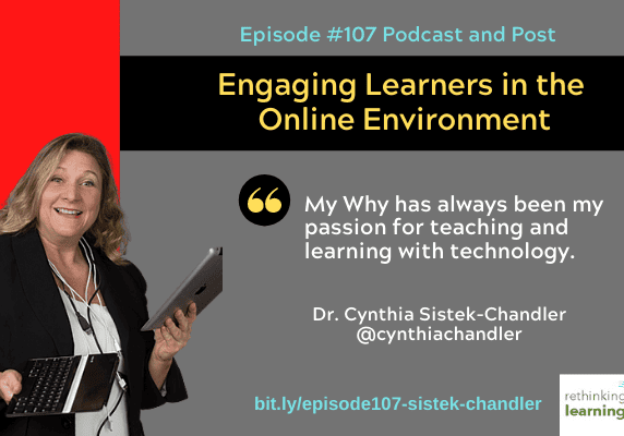 Podcast banner: woman with laptop, online learning