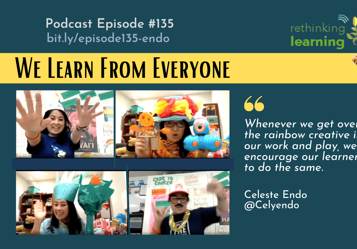 Four educators in colorful costumes on virtual call