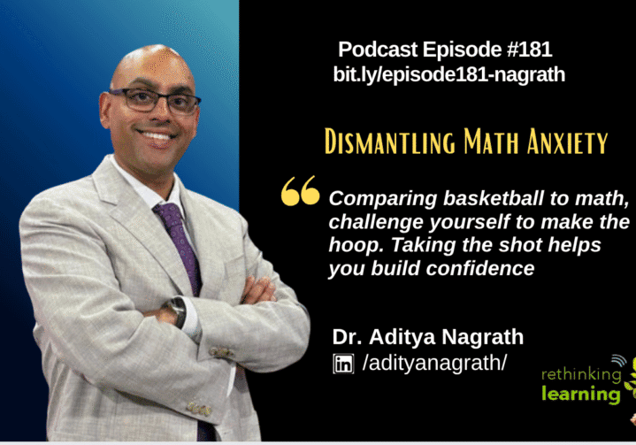 Smiling man with podcast graphic about math anxiety