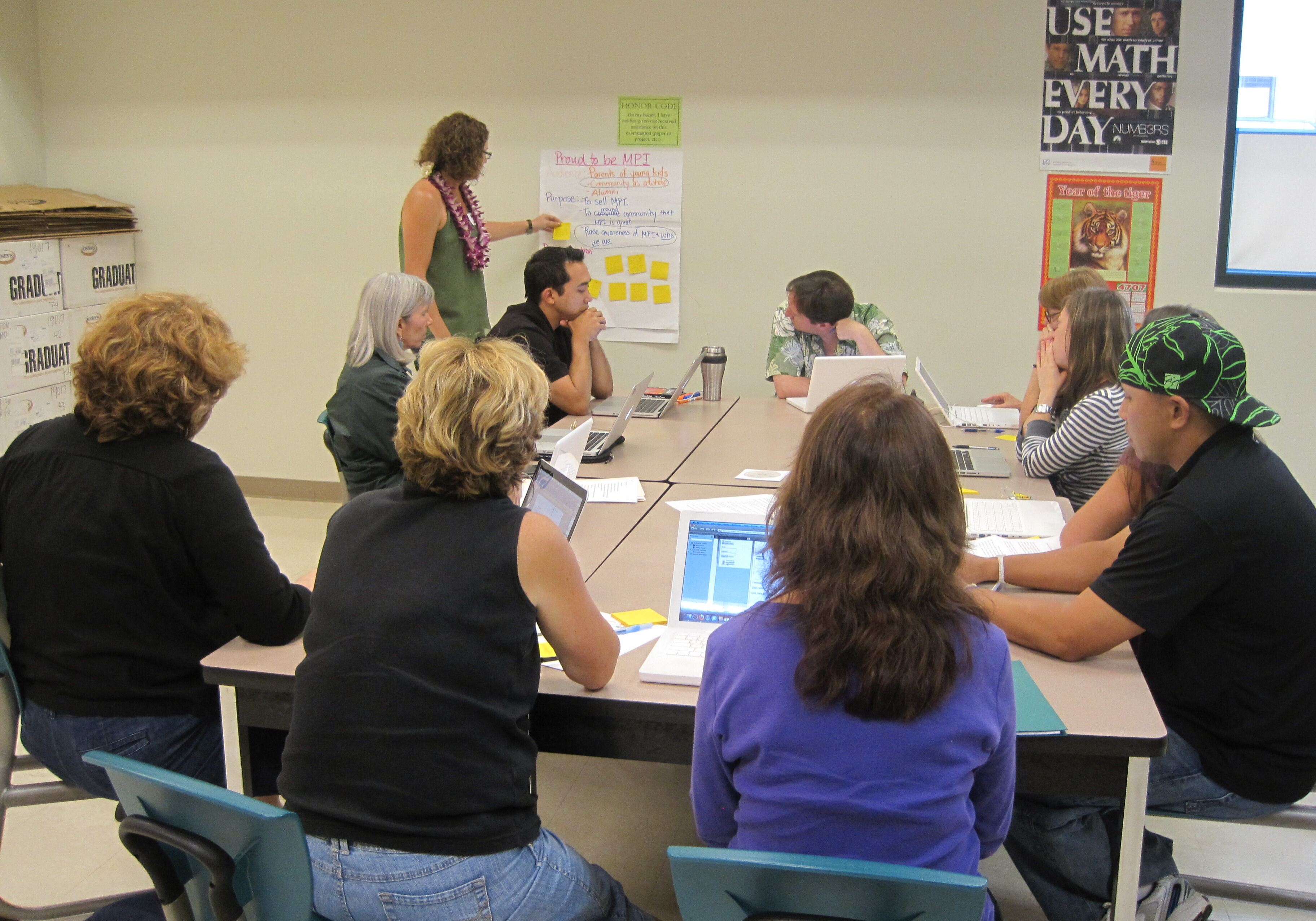 Group meeting in classroom with presenter