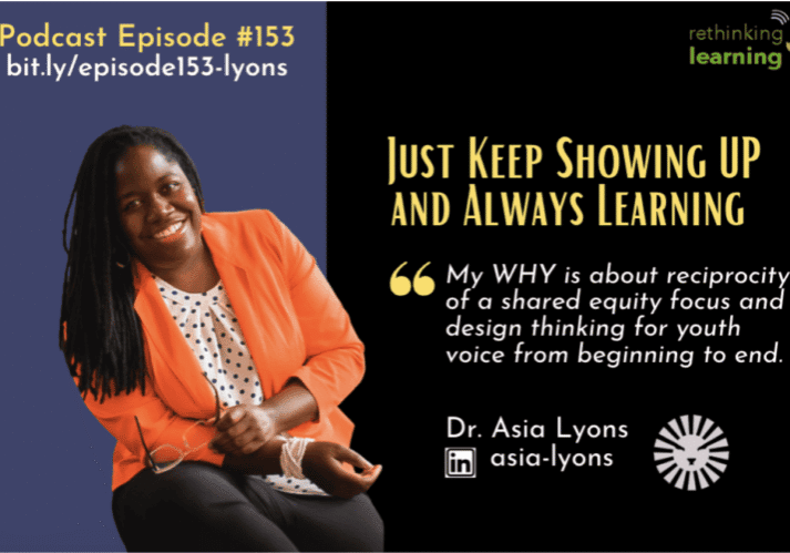 Smiling woman in orange blazer beside podcast quote