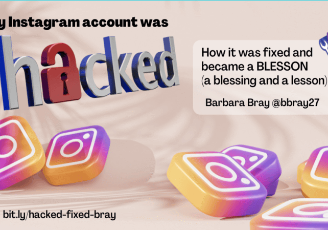 Instagram hacked announcement with floating app icons