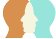 Two overlapping colored profiles with central silhouette