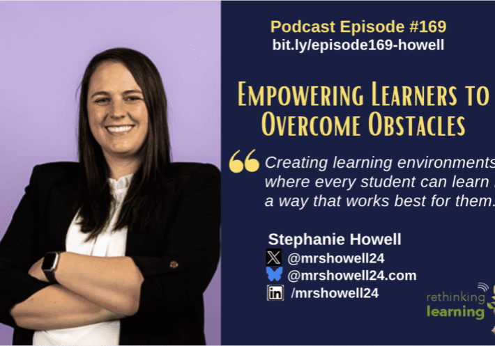 Smiling woman next to podcast episode graphic