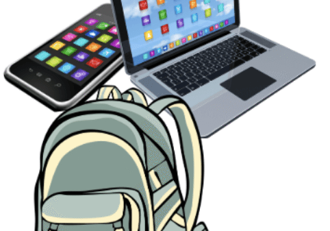 Backpack, laptop, and smartphone