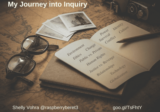 Open journal listing inquiry topics, glasses nearby