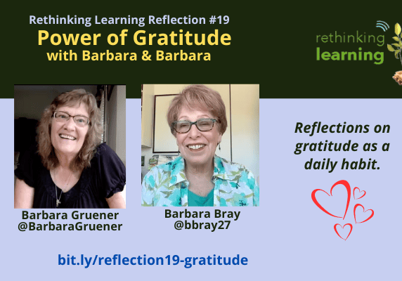 Gratitude podcast graphic featuring two smiling women