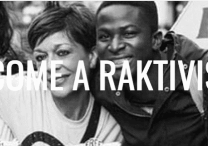 Smiling group with "Become a Raktivist" text