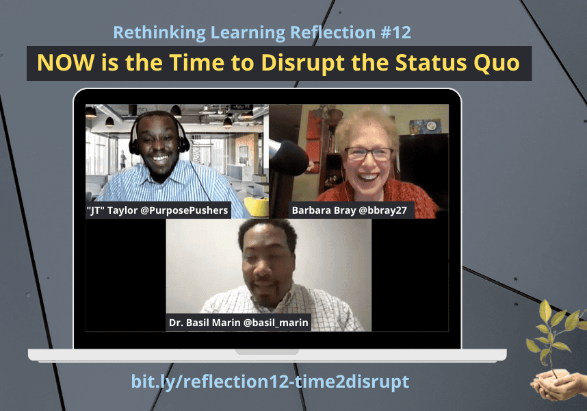Three people smiling on virtual panel discussion