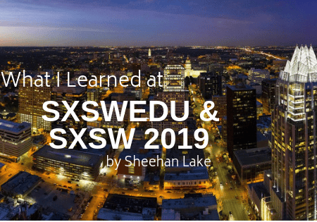 Nighttime Austin skyline with SXSW 2019 overlay
