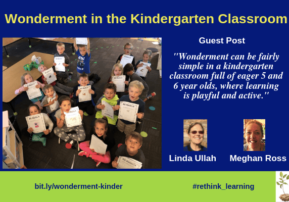 Kindergarten children holding worksheets in classroom
