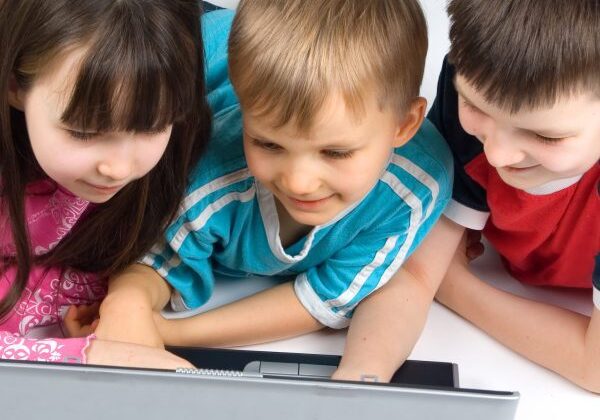 Kids learning with laptop
