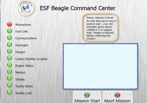 Screenshot of ESF Beagle Command Center interface with mission control options.