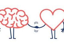 Brain and heart shaking hands illustration