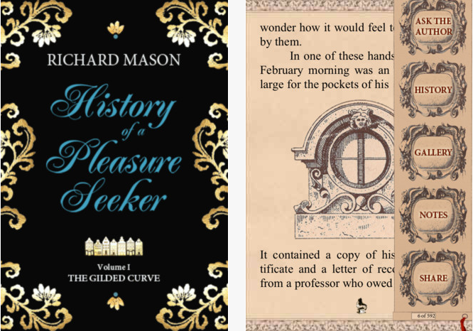 Vintage page layout with sidebar buttons and illustration