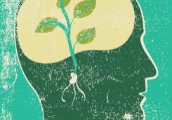 Brain with plant symbolizing growth