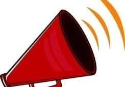 Red megaphone with sound waves