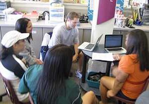 Team meeting with laptops and notes